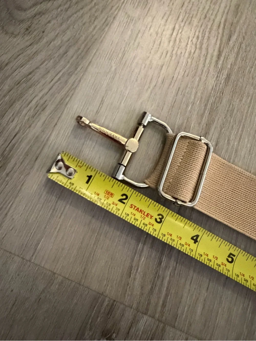 Elastic Tan Waist Belt with Gold Horsebit Accent